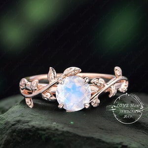 Moonstone engagement ring leaf Vintage  ring wedding ring  art deco promise ring bridal ring unique anniversary ring