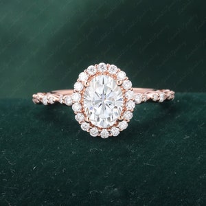 Vintage Moissanite Halo Engagement Ring Antique Rose Gold Wedding Ring Diamond Moissanite Wedding Bridal Ring Anniversary ring Promise Ring