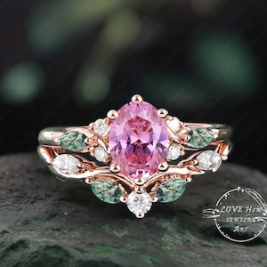Vintage Oval Rosa Saphir Verlobungsring Set Brautschmuck Sets Frauen Rosegold Einzigartige Edelstein Versprechen Ring Cluster Ring Jahrestag Ring Frauen