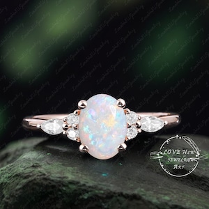 Opal engagement ring yellow gold ring Oval unique vintage Cluster ring engagement ring Marquise diamond wedding Bridal ring Anniversary Ring