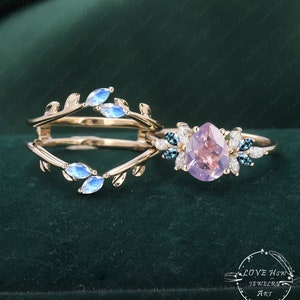 Vintage lavender amethyst engagement ring Rose Gold Unique Pear shaped Cluster ring moonstone feb birthstone Bridal anniversary ring women