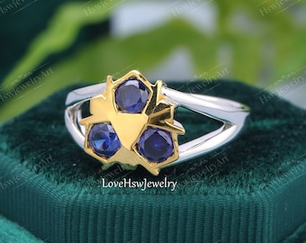 Zelda Wedding Ring Silver Legend of Zelda Zora's Sapphire Spiritual Stone Custom Ring Inspired Ring Video Game 14K Gold Engagement Ring