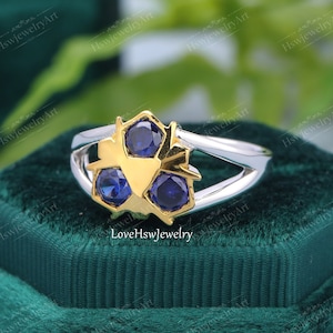 Zelda Wedding Ring Silver Legend of Zelda Zora&#39;s Sapphire Spiritual Stone Custom Ring Inspired Ring Video Game 14K Gold Engagement Ring