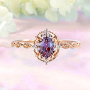 Vintage Alexandrite Engagement Ring Unique wedding Ring Antique Oval cut Bridal ring| Art deco Ring Anniversary ring