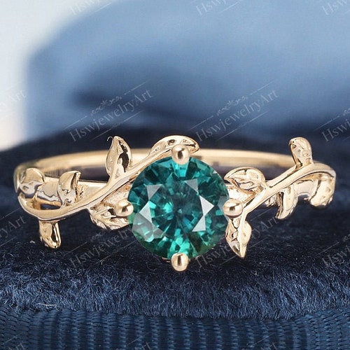 Vintage Teal Sapphire Engagement Ring Leaf Flower Ring - Etsy