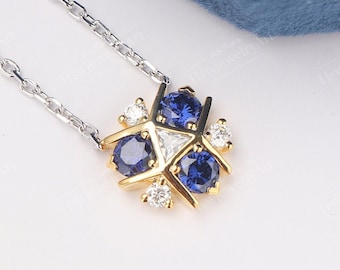 Triforce Zora's Pendant Sapphire Spiritual Stone Diamond / Moissanite Pendant  14K Gold Legend of Zelda Inspired Ring Video Game Neaklace