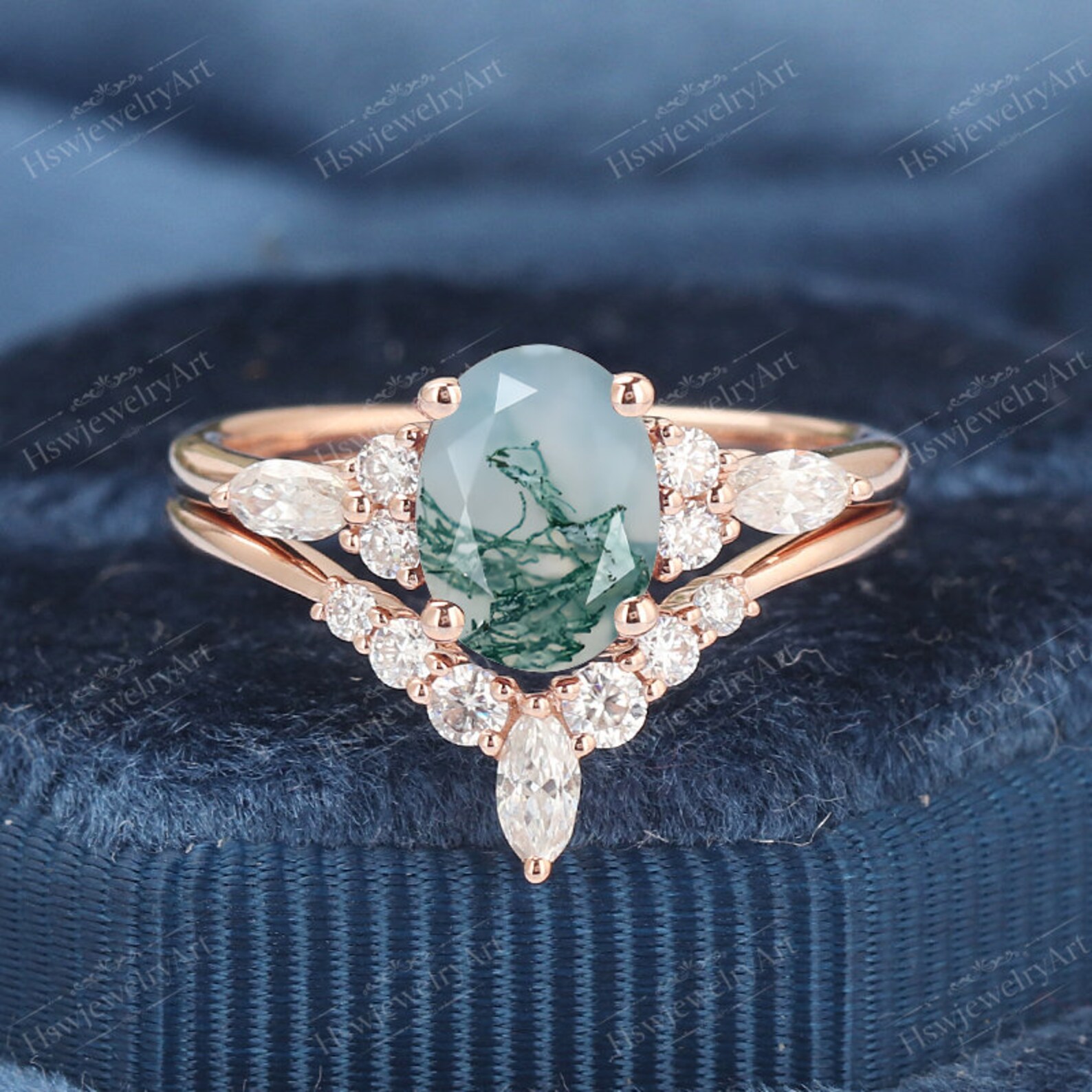 Moss agate engagement ring set unique yellow gold engagement Etsy Moss agate engagement ring set unique yellow gold engagement Etsy