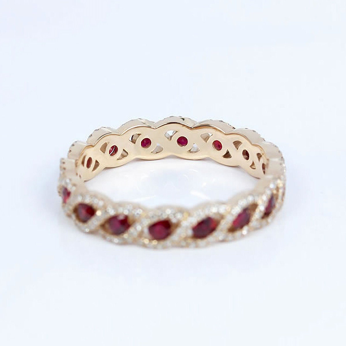 Vintage Ruby Pave Eternity Wedding Ring Band 14K Rose Gold Ruby Full ...