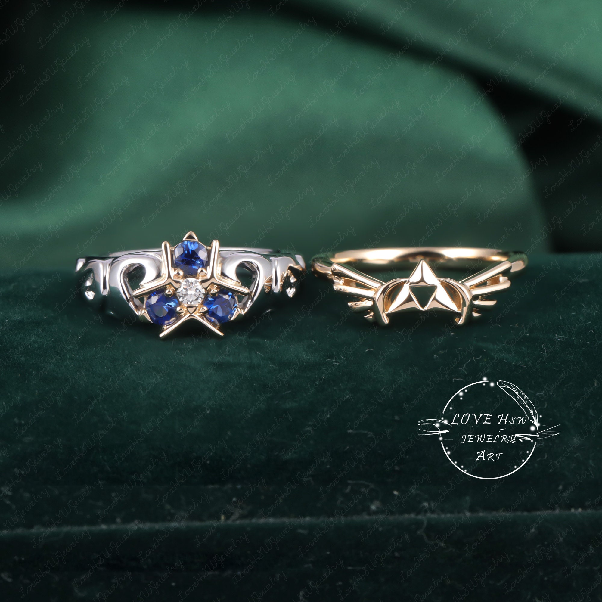 2PCS Triforce Zora's Sapphire Spiritual Stone Diamond / Moissanite