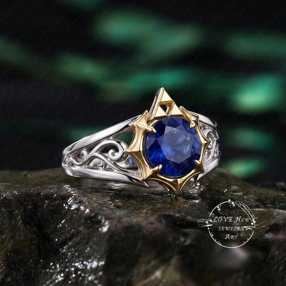 Legend of Zelda Inspired Sapphire Engagement Ring Triforce Zora's