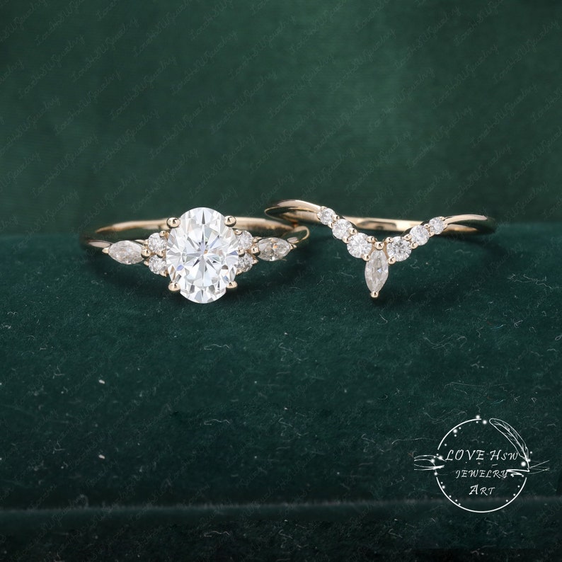 14K Yellow Gold Ring 1.5ct Oval Moissanite Engagement Ring Vintage Diamond Gold Engagement Ring Unique Wedding Ring Promise Ring image 4