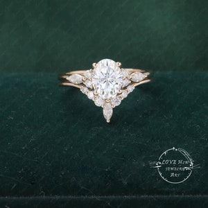 14K Yellow Gold Ring 1.5ct Oval Moissanite Engagement Ring Vintage Diamond Gold Engagement Ring Unique Wedding Ring Promise Ring image 5