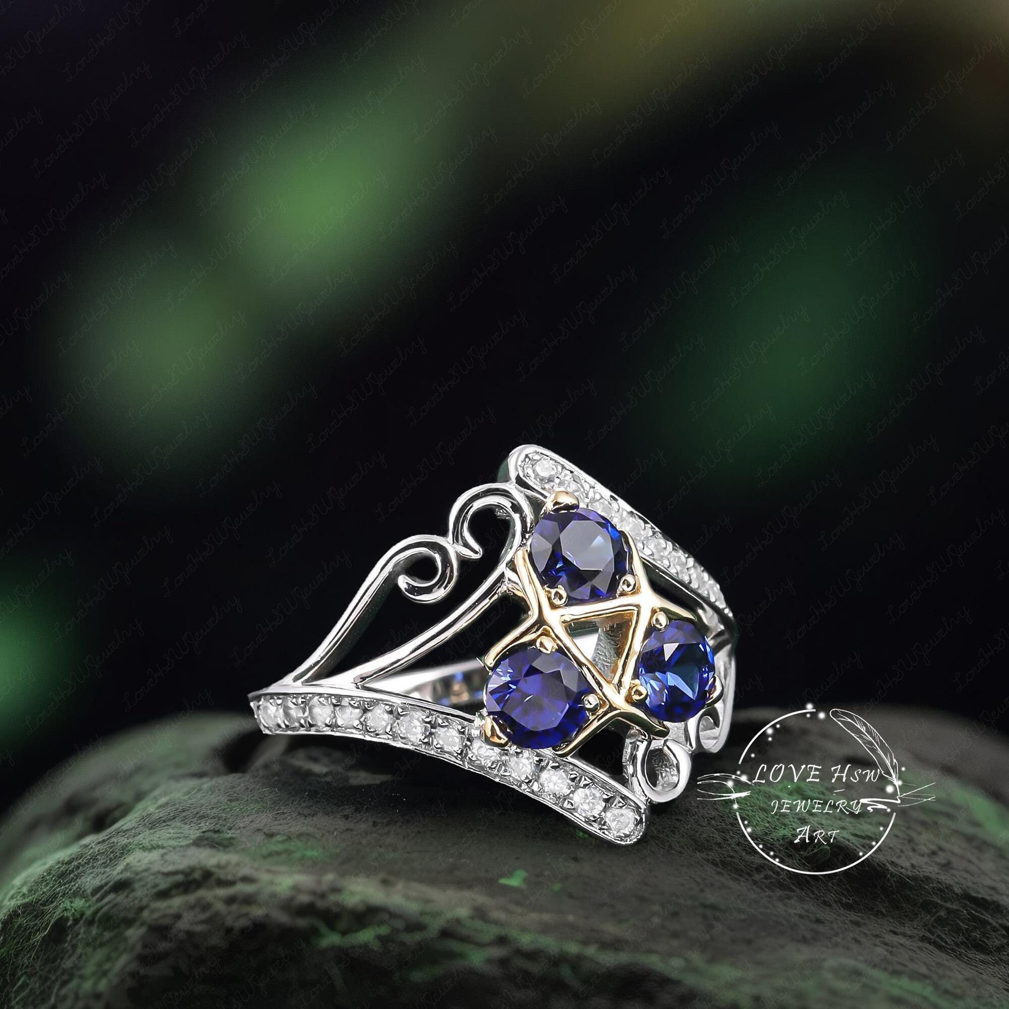 Zora's Sapphire Legend of Zelda Engagement Custom Ring Video Game 925  Sterling Silver With Simulated Sapphire Anniversary Ring size: 1/2 US