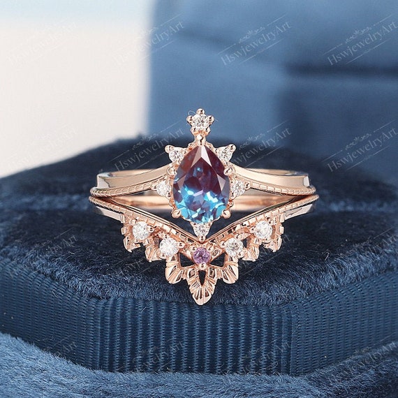 Alexandrite wedding ring set deals