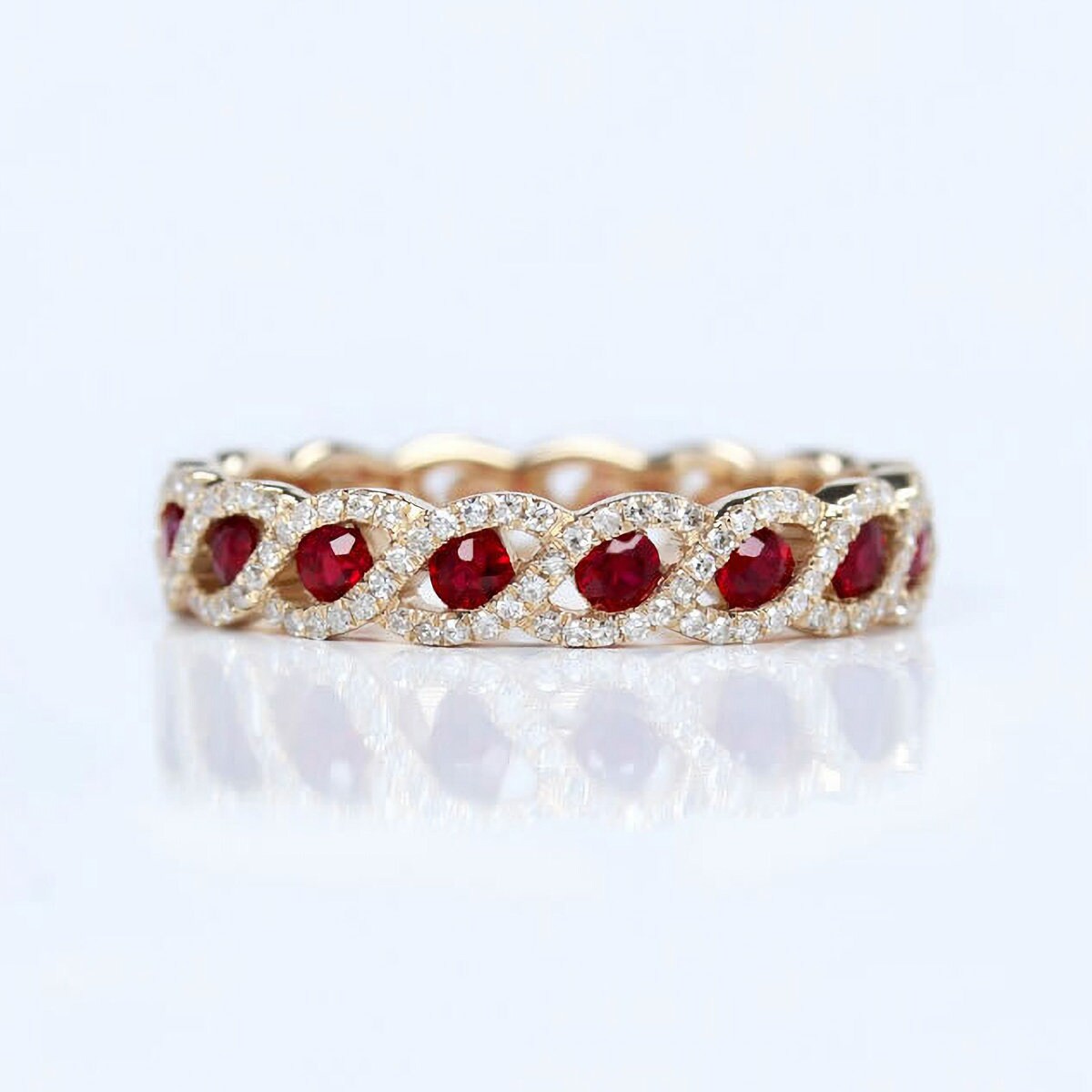 Vintage Ruby Pave Eternity Wedding Ring Band 14K Rose Gold Ruby Full ...
