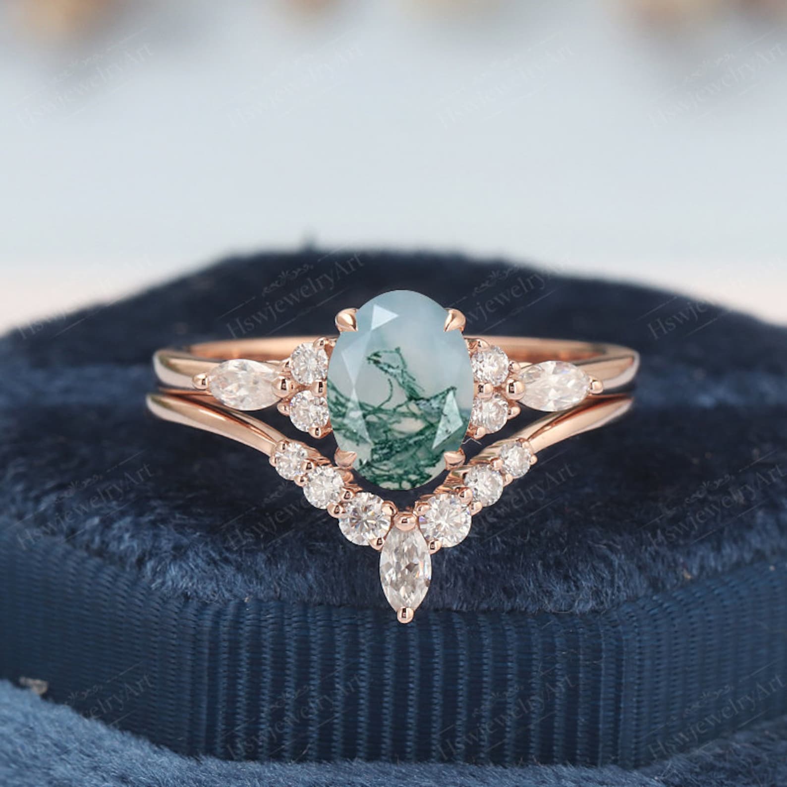 Moss agate engagement ring set unique vintage yellow gold Etsy Moss agate engagement ring set unique vintage yellow gold Etsy