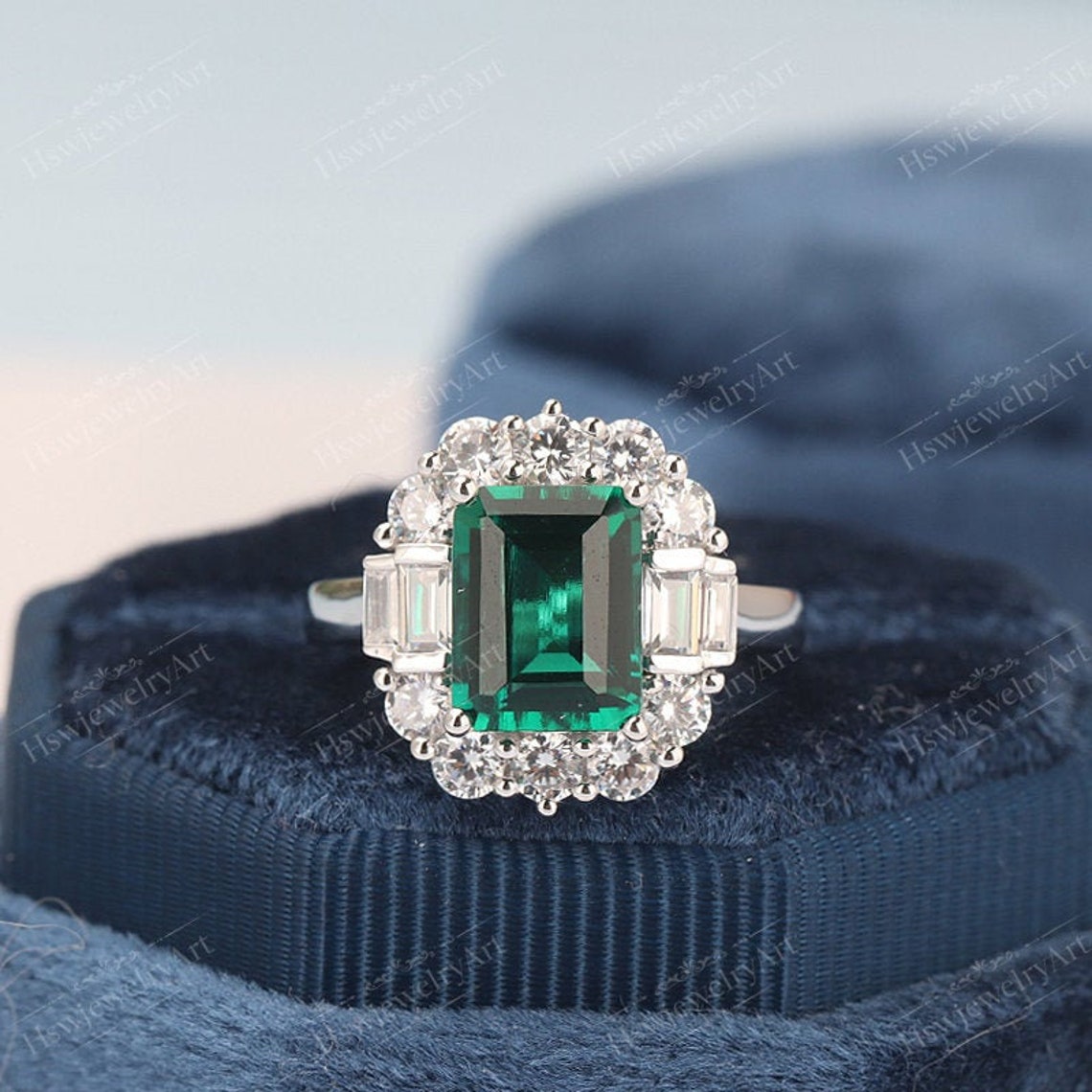 Emerald Gold Ring / 3.55CT Lab Created Green Emerald Etsy
