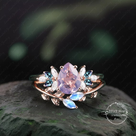 Vintage Lavender Amethyst Engagement Ring Women Rose Gold Unique