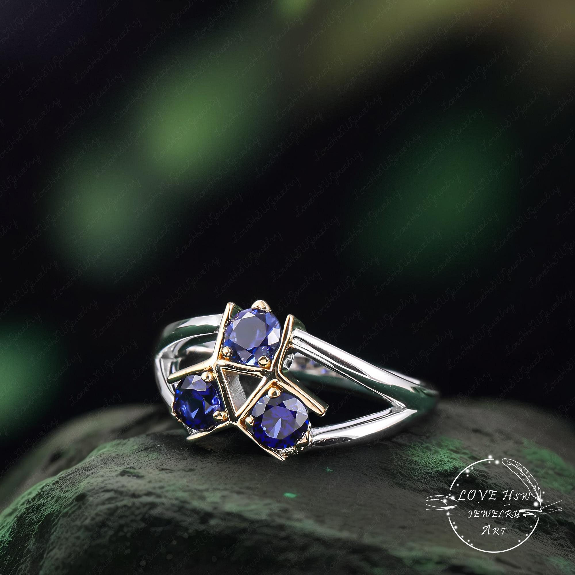 Anillo personalizado con piedra espiritual de zafiro de Zora anillo de compromiso con videojuego inspirado en la leyenda de Zelda plata de ley 925 chapada en oro Etsy Espana