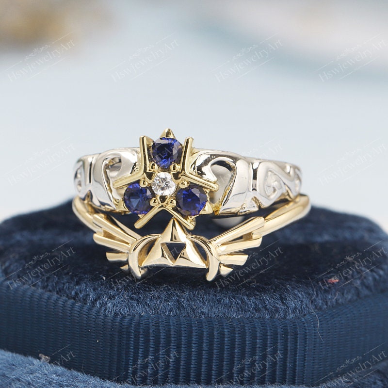 2PCS Triforce Zora's Sapphire Spiritual Stone Diamond / Moissanite