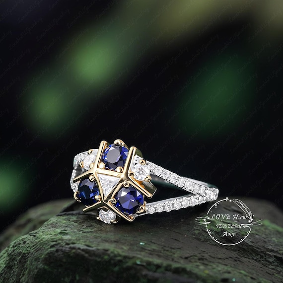 Triforce Zora's Sapphire Spiritual Stone Moissanite Custom Ring