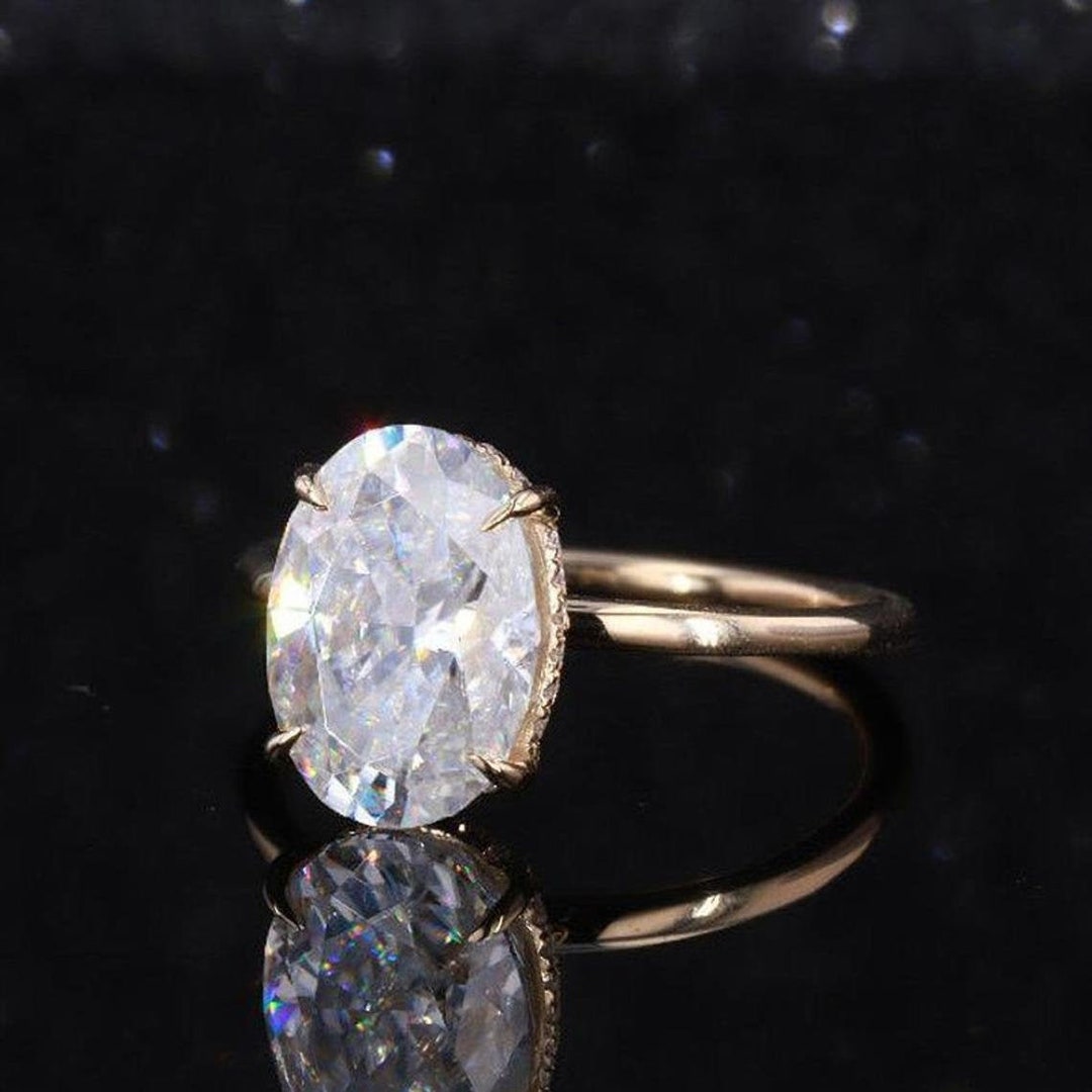 2ct Oval Moissanite Engagement Ring Yellow Gold Vintage Engagement Ring ...