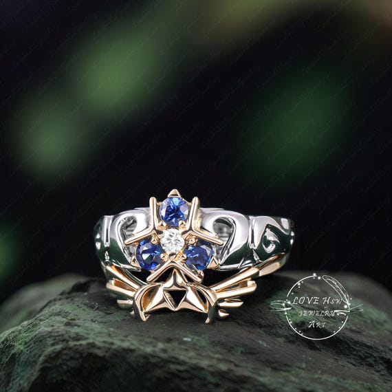 2PCS Triforce Zora's Sapphire Spiritual Stone Diamond / Moissanite
