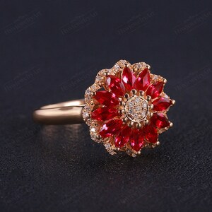 Ruby Engagement Ring Marquise Cut Natural Ruby Halo Engagement - Etsy