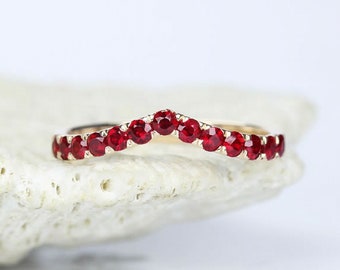 Anillo de bodas alternativo con rubí, oro rosa de 14 quilates, anillo de bodas anidado, anillo de bodas curvo Art Deco, anillo de bodas, joyería delicada