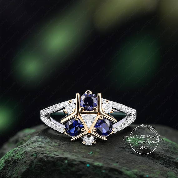 Triforce Zora's Sapphire Spiritual Stone Moissanite Custom Ring