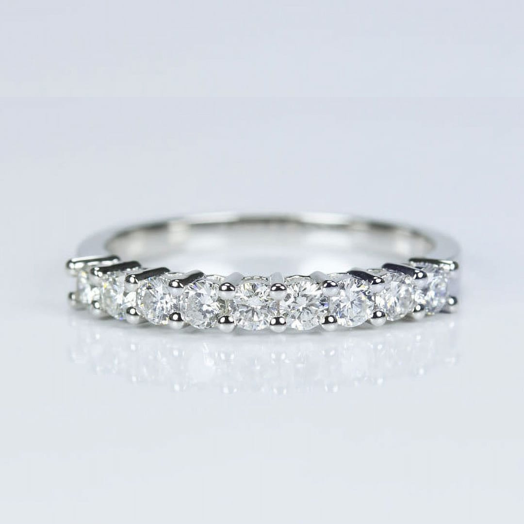 14K White Gold Wedding Band Moissanite Ring, Bridal Half Eternity ...
