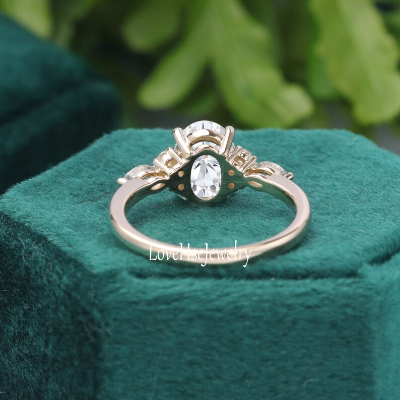 Solid Yellow Gold Ring Oval Moissanite Engagement Ring Unique Etsy