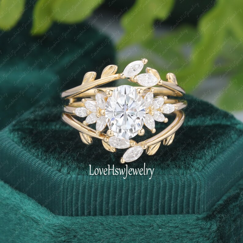 Oval Cut Moissanite Wedding Ring Set Solid Gold Engagement - Etsy