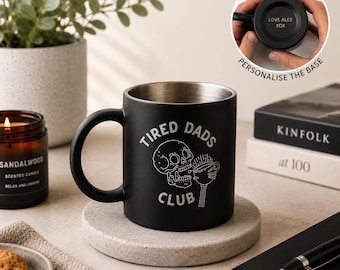 First Father’s Day Mug | Tired Dads Club Coffee Cup | New Dad Gift | Matte Engraved Black Mug
