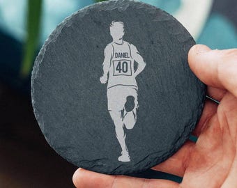 Personalized Engraved Slate Runner Coaster, Marathon Gift