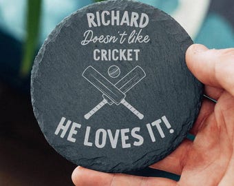 Cricket Gift For Him Personalised Engraved Name Slate Cricketer Coaster Gift