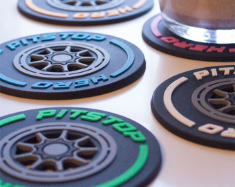 F1  Gifts Formula 1 Gift Race Tyre Drinks Coasters Formula 1 Gifts For Men & Women PVC Rubber Effect F1 Motorsport Tyre Coaster Gifts
