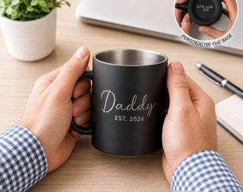 Personalised Dad Grandad Papa Any Family Name Mug | Custom EST Year Coffee Cup | Father’s Day Gift For Dad | Matte Black Mug