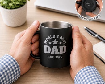 World's Best Dad Father’s Day Gift | Personalised Dad Coffee Cup | Custom EST Year Mug | Matte Black Gift For Dad