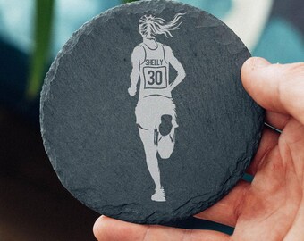 Personalized Engraved Slate Running Coaster, Marathon Gift