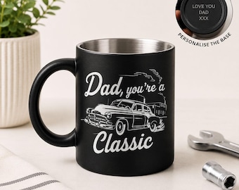 Personalised Classic Car Dad Mug | Father’s Day Gift For Dad | Custom Coffee Cup | Matte Black Mug