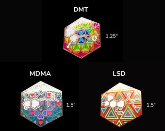 Lot de 3 épingles : épingles psychédéliques personnalisées DMT, LSD, MDMA en émail dur