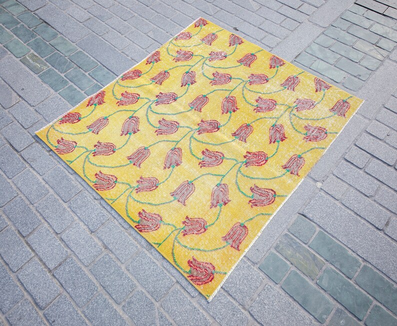 Vintage Square Boho Rugsun Faded Retro Rug Art Deco Style Etsy