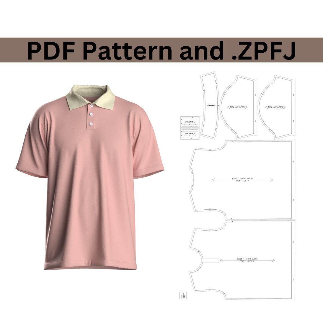 Men's Golf Tshirt Sewing Pattern With 3D Digital Sample Size M PDF Pattern With CLO 3D .zprj