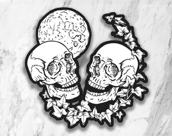 Vinyl Sticker of Two Skulls & the Moon | Cosmic Nature Series 3" x 3"
