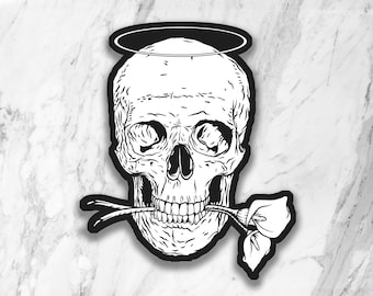 Vinyl Sticker of Skull with Canna Lilys | Cosmic Nature Series 2.5" x 3"