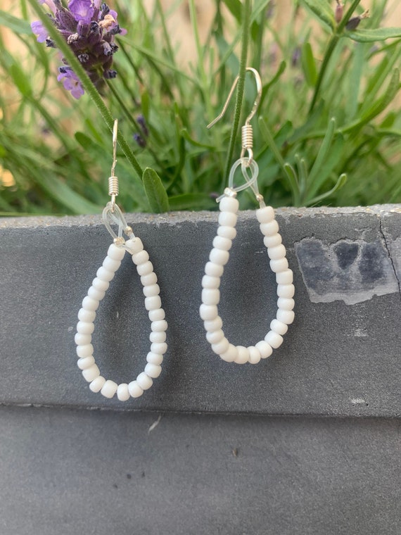 white beaded earrings