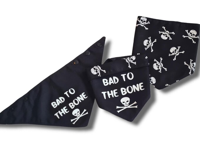 Bad to the bone/Skeleton print Halloween snap clip bandana - double sided