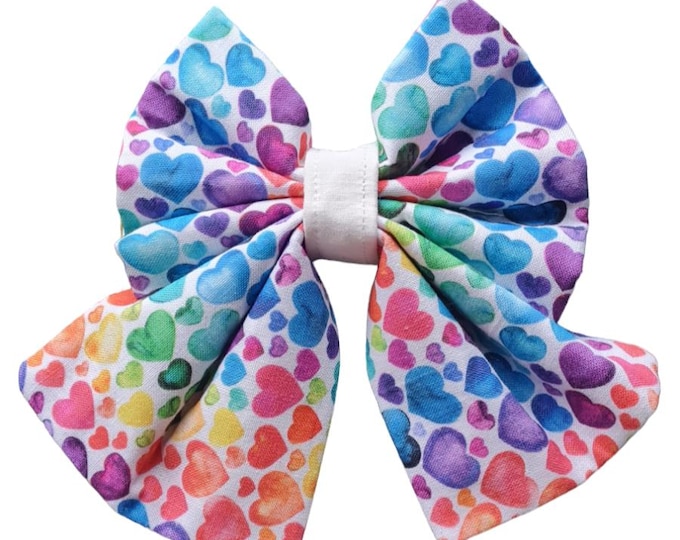 Rainbow love heart valentines bow or sailor bow