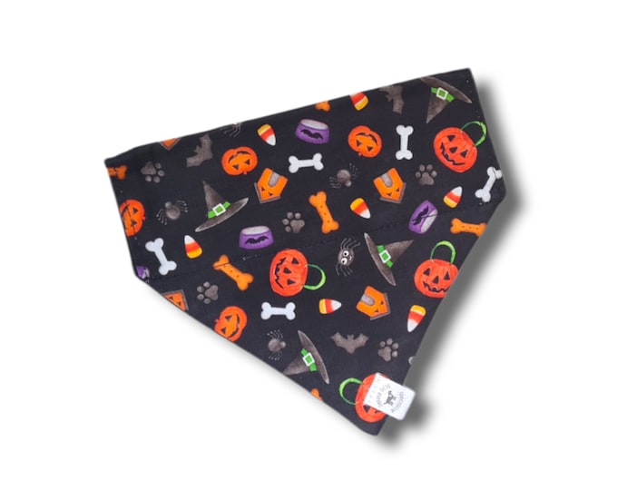 Halloween bones, witches and pumpkins dog bandana
